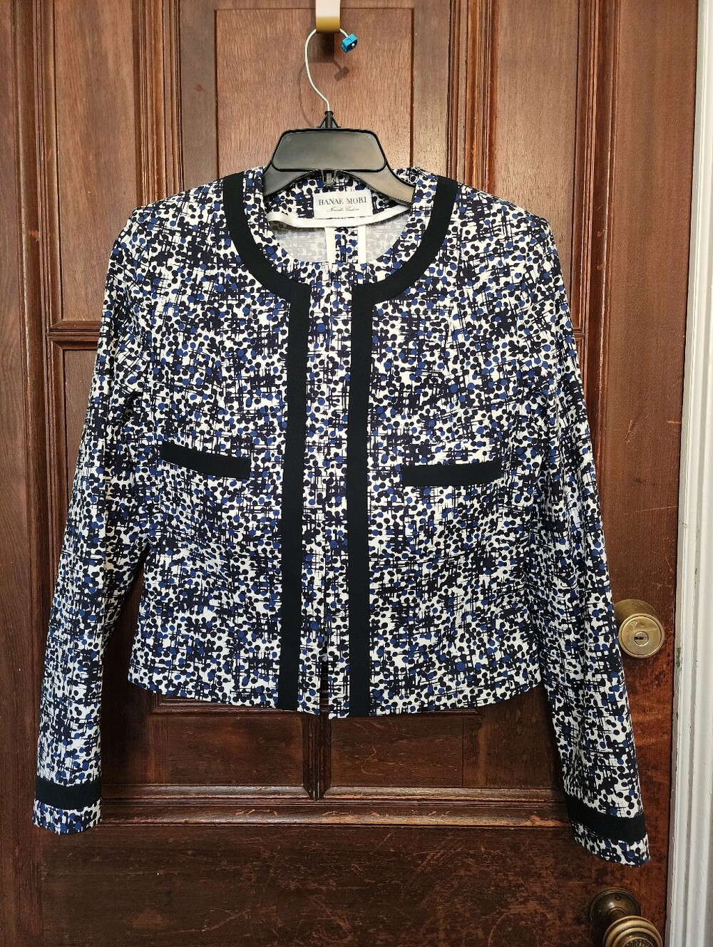 Vintage 80's/90s Hanae Mori Nouvelle Couture Jacket–Blue & Black Graphic Sz 8